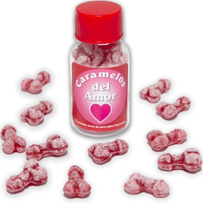 DIABLO PICANTE - 12 CARAMELLE DAMORE A FORMA DI PENE FRAGOLA/CILIEGIA DIABLO PICANTE - 12 PENIS-SHAPED LOVE CANDIES STRAWBERRY/CHERRY