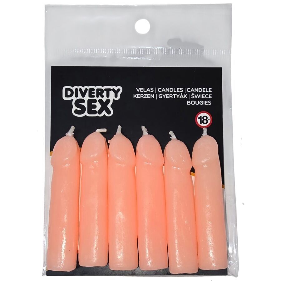 DIABLO PICANTE - 6 CANDELE A FORMA DI PENE CARNE DIABLO PICANTE - 6 FLESH PENIS SHAPED CANDLES