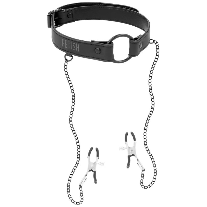 FETISH SUBMISSIVE - ANELLO GAG CON MORSETTI PER CAPEZZOLI FETISH SUBMISSIVE - GAG RING WITH NIPPLE CLAMPS