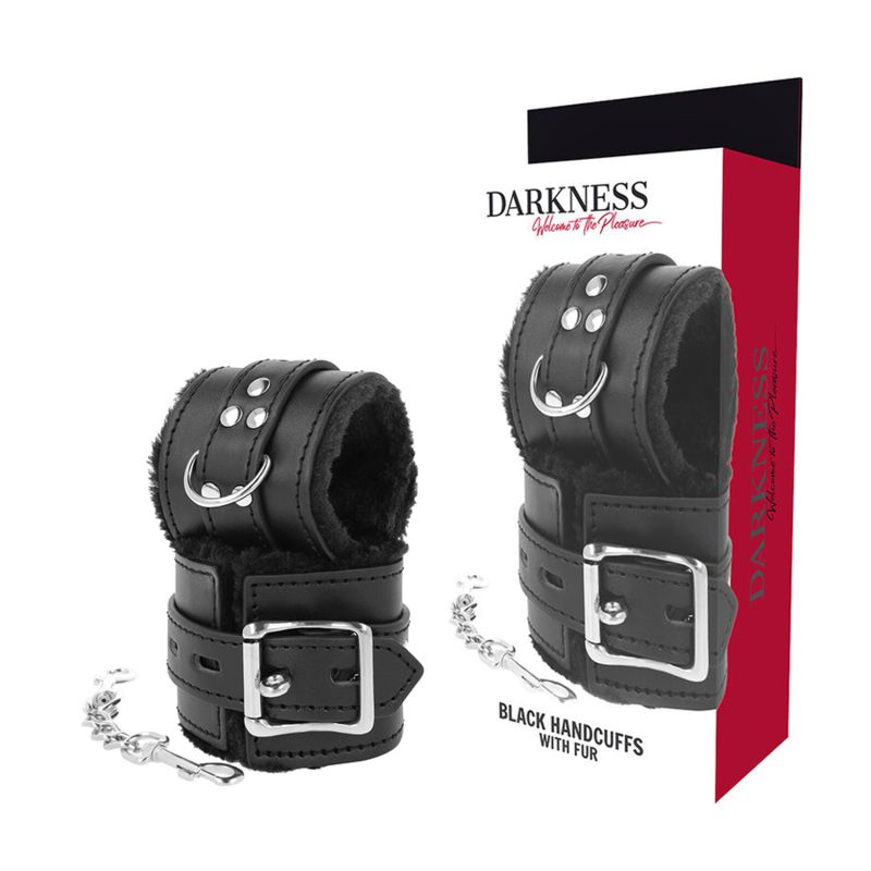 DARKNESS - MANETTE BDSM RIVESTITE NERE DARKNESS - BLACK LINED BDSM HANDCUFFS