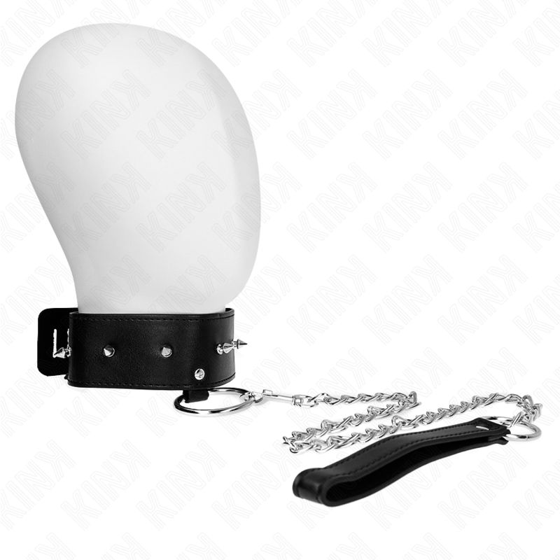 KINK - COLLANA 65 CM CON GUINZAGLIO CON BORCHIE ARGENTO MODELLO 2 REGOLABILE 36-43 CM X 5 CM KINK - NECKLACE 65 CM WITH LEASH WITH SILVER STUDS MODEL 2 ADJUSTABLE 36-43 CM X 5 CM