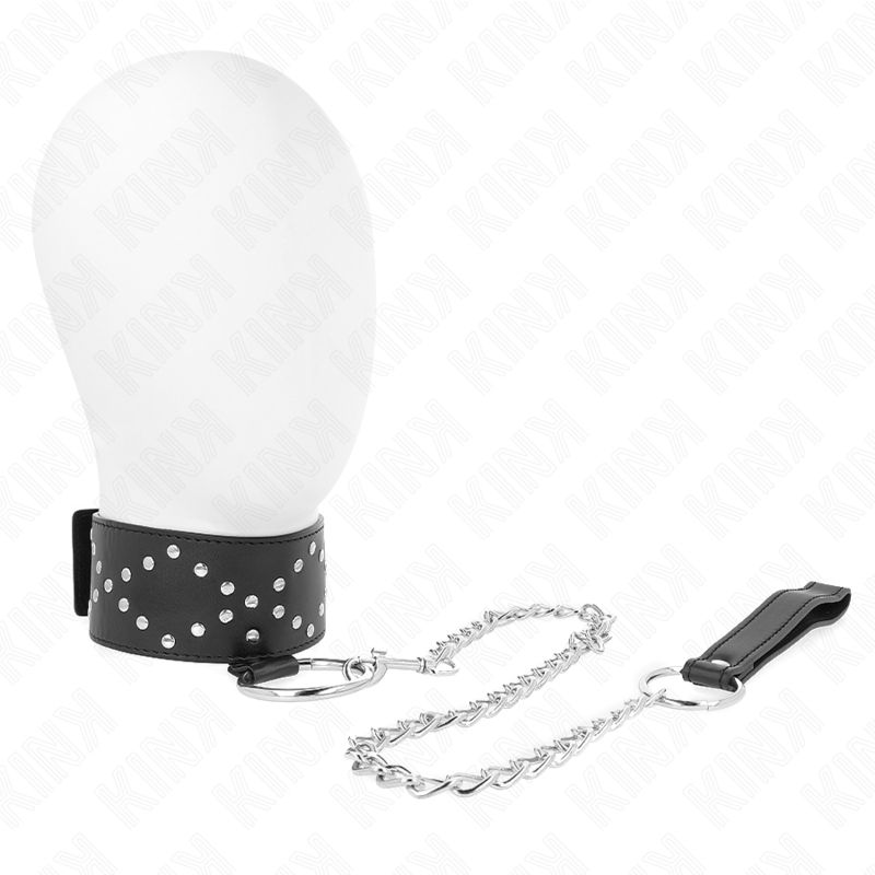 KINK - COLLANA 65 CM CON GUINZAGLIO CON BORCHIE ARGENTO MODELLO 3 REGOLABILE 36-43 CM X 5 CM KINK - NECKLACE 65 CM WITH LEASH WITH SILVER STUDS MODEL 3 ADJUSTABLE 36-43 CM X 5 CM