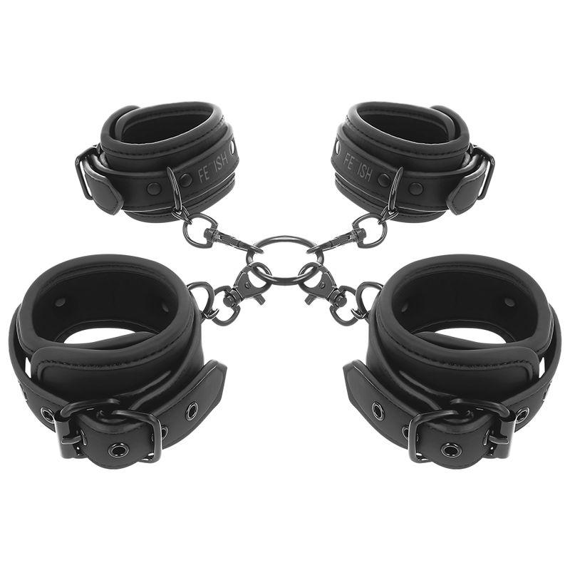 FETISH SUBMISSIVE - SET DI MANETTE PER MANI E CAVIGLIE CON FODERA IN NOPRENE FETISH SUBMISSIVE - SET OF HAND AND ANKLE HANDCUFFS WITH NOPRENE LINING