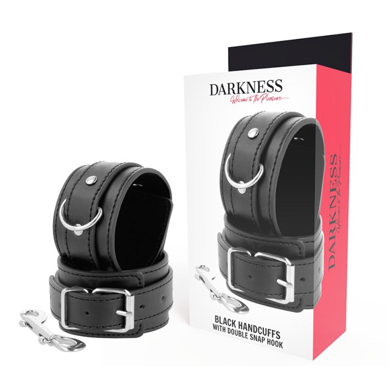 DARKNESS - MANETTE NERE REGOLABILI CON DOPPIO NASTRO DI RINFORZO DARKNESS - BLACK ADJUSTABLE HANDCUFFS WITH DOUBLE REINFORCEMENT TAPE