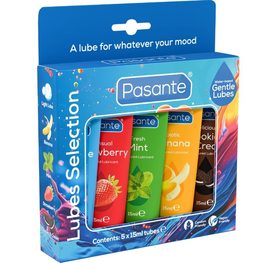 PASANTE - CONFEZIONE LUBRIFICANTI AROMI ASSORTITI 5 UNIT· X 15 ML PASANTE - PACK ASSORTED FLAVOR LUBRICANTS 5 UNITS X 15 ML