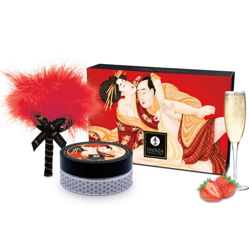 SHUNGA - KIT POLVERE DA MASSAGGIO COMMESTIBILE ALLA FRAGOLA SHUNGA - STRAWBERRY EDIBLE MASSAGE POWDER KIT