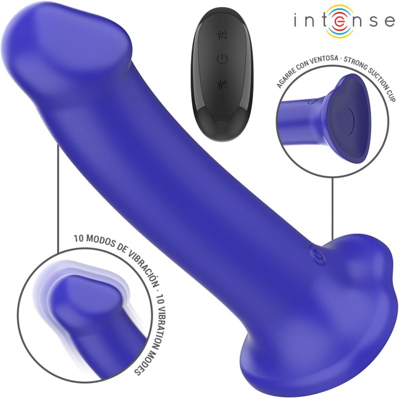 INTENSE - VIBRATORE VICTORIA CON VENTOSA 10 VIBRAZIONI BLU SCURO TELECOMANDO INTENSE - VICTORIA VIBRATOR WITH SUCTION CUP 10 VIBRATIONS DARK BLUE REMOTE CONTROL