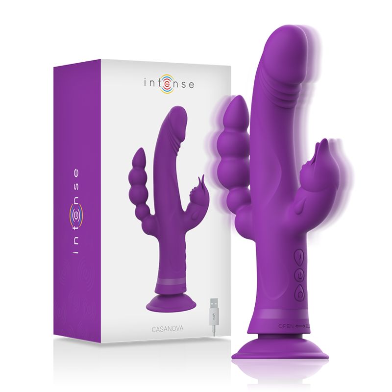 INTENSE - VIBRATORE IN SILICONE CASANOVA RABBIT TRIPLO MOTORE VIOLA INTENSE - CASANOVA RABBIT SILICONE VIBRATOR TRIPLE MOTOR PURPLE