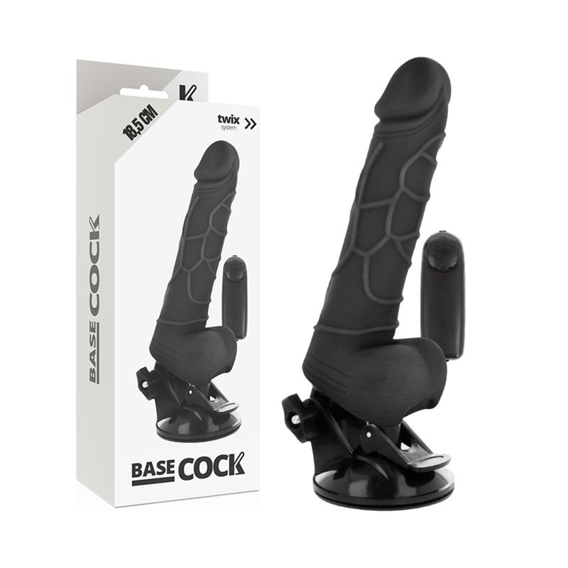 BASECOCK - VIBRATORE REALISTICO TELECOMANDO NERO 18.5 CM -O- 4CM BASECOCK - REALISTIC VIBRATOR REMOTE CONTROL BLACK 18.5 CM -O- 4CM
