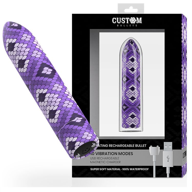 CUSTOM BULLETS - RECHARGEABLE SNAKE PURPLE MAGNETIC BULLET 10V CUSTOM BULLETS - RECHARGEABLE SNAKE PURPLE MAGNETIC BULLET 10 INTENSITIES
