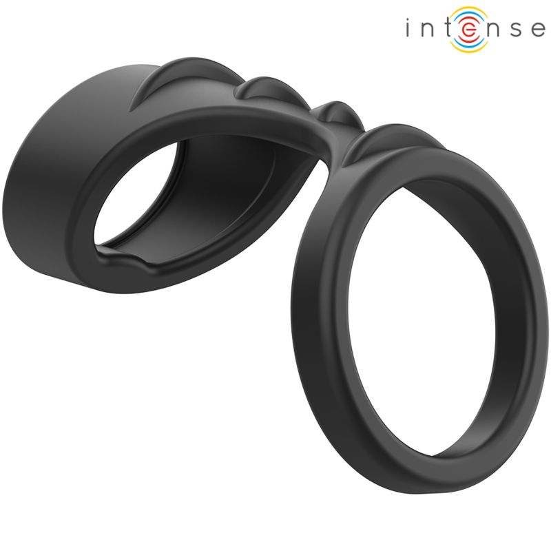 INTENSE - THEO DOPPIO ANELLO PER PENE IN SILICONE MODELLO NERO 3 INTENSE - THEO DOUBLE SILICONE PENIS RING BLACK MODEL 3
