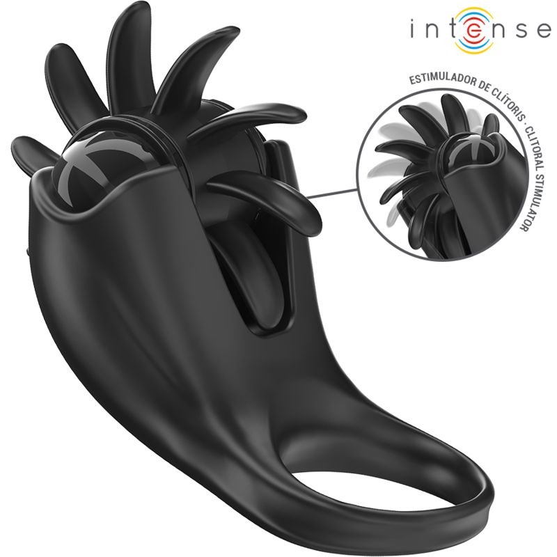 INTENSE - MABEL ANELLO VIBRANTE 10 VIBRAZIONI CON STIMOLATORE CLITORIDEO NERO INTENSE - MABEL VIBRATING RING 10 VIBRATIONS WITH CLITORIS STIMULATOR BLACK