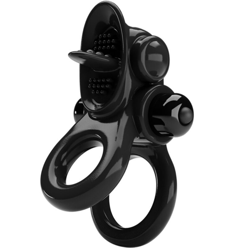 PRETTY LOVE - PASSIONATE RING DOPPIO ANELLO VIBRANTE + STIMOLATORE CLITORIDE NERO PRETTY LOVE - PASSIONATE RING DOUBLE VIBRATING RING + CLITORIS STIMULATOR BLACK