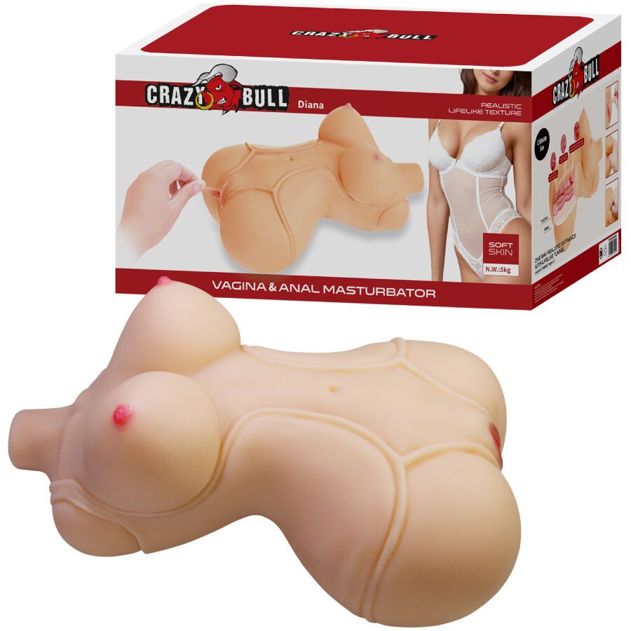 CRAZY BULL - DIANA TORSO FEMMINILE REALISTICO VAGINA E ANALE 5 KG CRAZY BULL - DIANA REALISTIC FEMALE TORSO VAGINA AND ANAL 5 KG