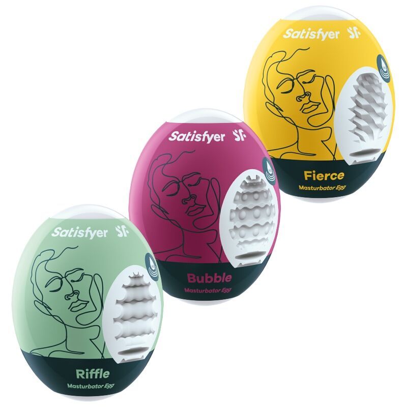 SATISFYER - 3 UOVA MASTURBATORI RIFFLE, BUBBLE E FIERCE SATISFYER - 3 MASTURBATOR EGGS RIFFLE, BUBBLE & FIERCE
