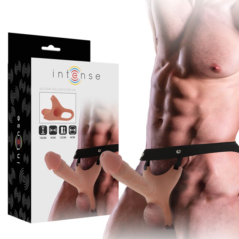 INTENSE - IMBRACATURA CAVA CON DILDO IN SILICONE 16 X 3,5 CM INTENSE - HOLLOW HARNESS WITH SILICONE DILDO 16 X 3.5 CM