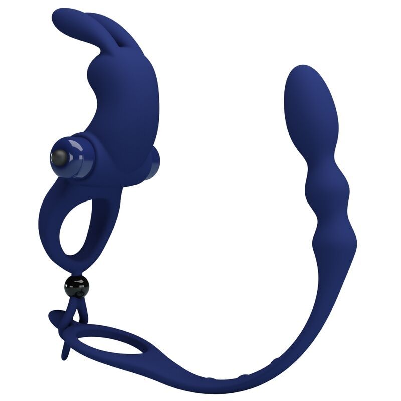 PRETTY LOVE - AYAD ANELLO VIBRATORE RABBIT CON SPINA BLU PRETTY LOVE - AYAD RABBIT VIBRATOR RING WITH PLUG BLUE