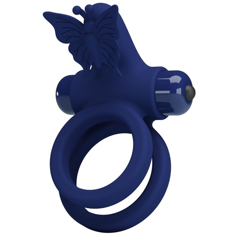 PRETTY LOVE - JAMELE DOPPIO ANELLO CON VIBRAZIONE E STIMOLATORE FARFALLA BLU PRETTY LOVE - JAMELE DOUBLE RING WITH VIBRATION & BUTTERFLY STIMULATOR BLUE