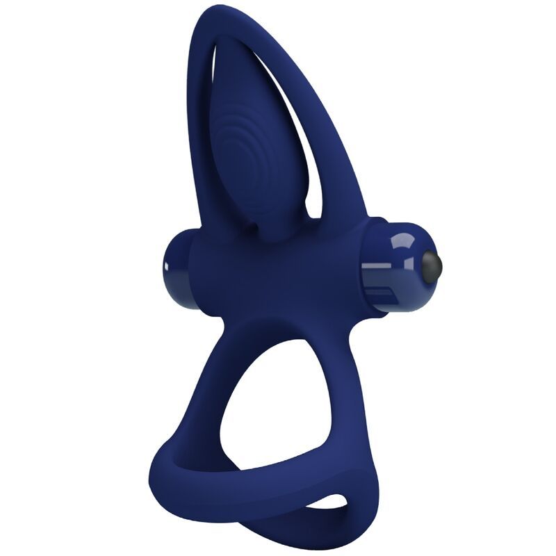 PRETTY LOVE - MAT DOPPIO ANELLO CON VIBRAZIONE E STIMOLATORE BLU PRETTY LOVE - MAT DOUBLE RING WITH VIBRATION & STIMULATOR BLUE