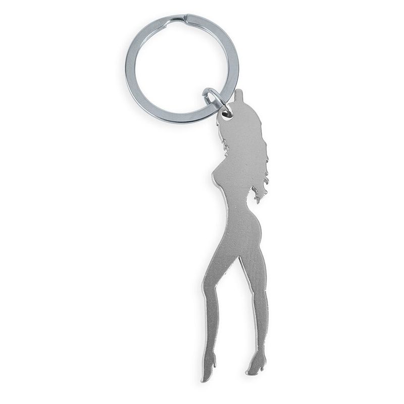 DIABLO PICANTE - PORTACHIAVI CON SILHOUETTE FEMMINILE COLOR ARGENTO CON APRIBIRRA DIABLO PICANTE - KEYRING WITH FEMALE SILHOUETTE IN SILVER COLOR WITH BEER OPENER