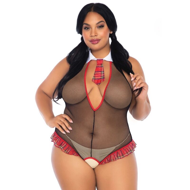 LEG AVENUE - SCHOOLGIRL CROTHLESS FITNESS TEDDY PLUS TAGLIA LEG AVENUE - SCHOOLGIRL CROTHLESS FITNESS TEDDY PLUS SIZE