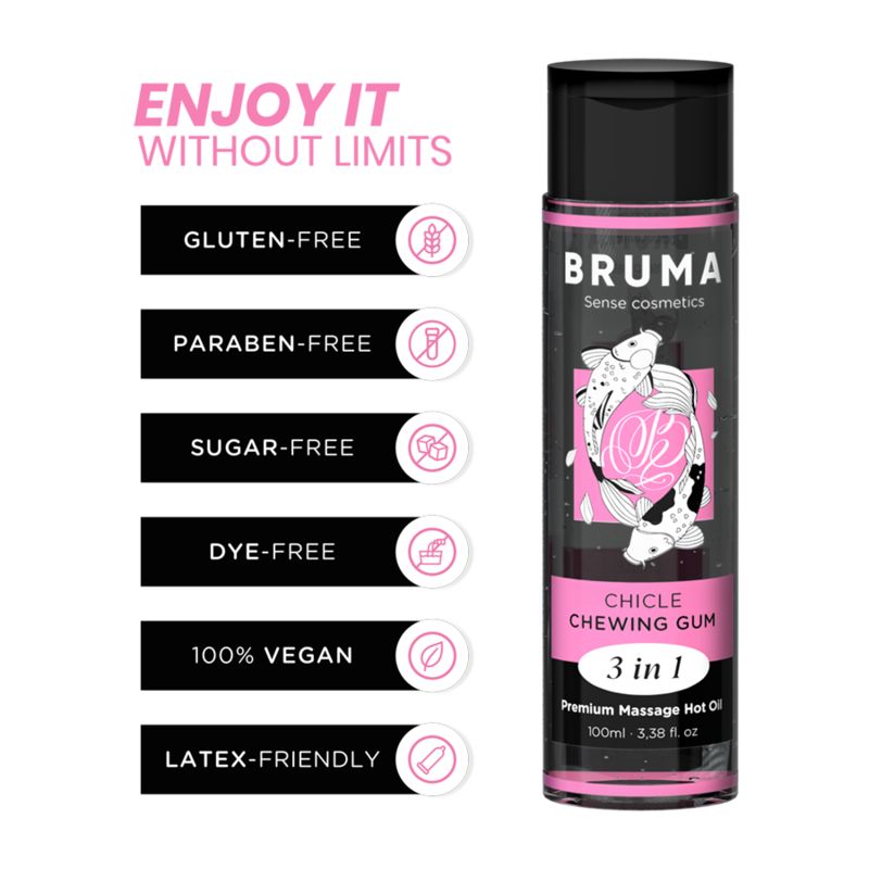 BRUMA - OLIO DA MASSAGGIO PREMIUM EFFETTO CALORE SAPORE GOMMA 3 IN 1 - 100 ML BRUMA - OLIO DA MASSAGGIO PREMIUM EFFETTO CALORE SAPORE GOMMA 3 IN 1 - 100 ML
