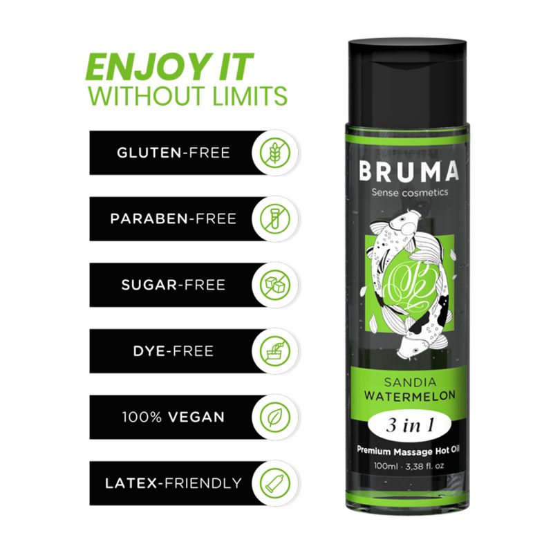 BRUMA - OLIO DA MASSAGGIO PREMIUM EFFETTO CALORE SAPORE ANGURIA 3 IN 1 - 100 ML BRUMA - OLIO DA MASSAGGIO PREMIUM EFFETTO CALORE SAPORE ANGURIA 3 IN 1 - 100 ML