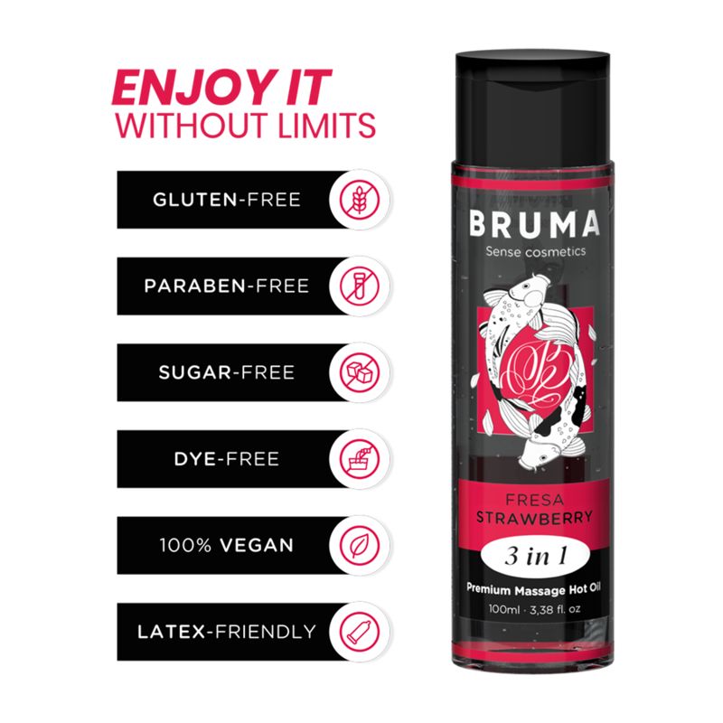 BRUMA - OLIO DA MASSAGGIO PREMIUM EFFETTO CALORE SAPORE FRAGOLA 3 IN 1 - 100 ML BRUMA - PREMIUM MASSAGE HOT OIL STRAWBERRY 3 IN 1 - 100 ML