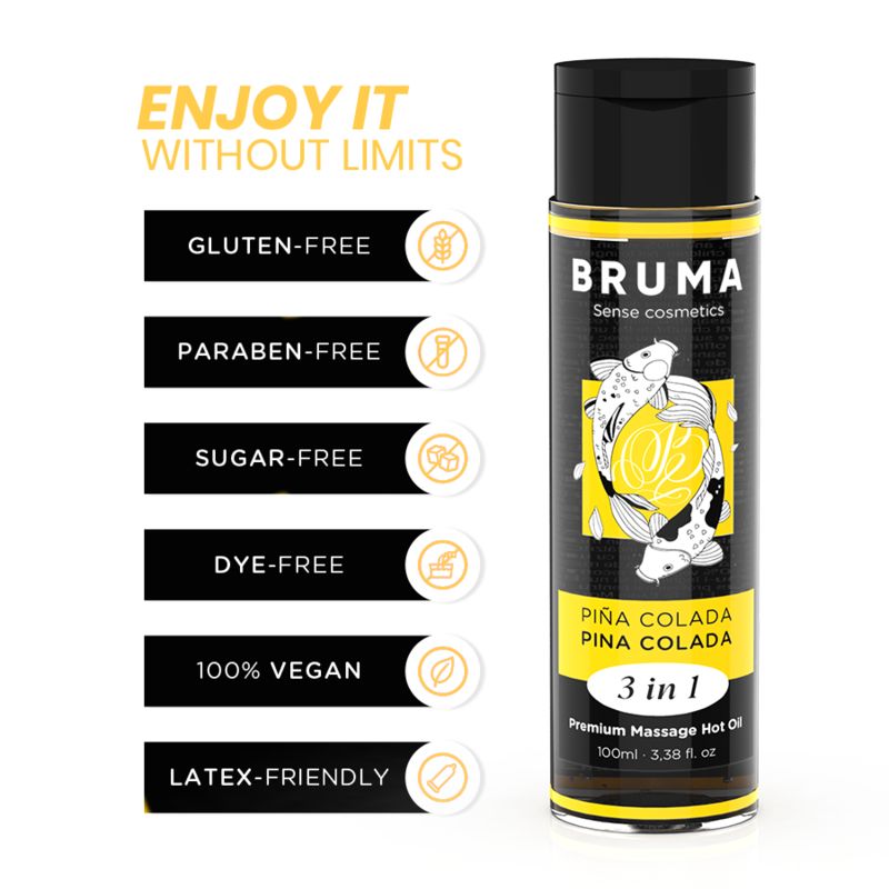 BRUMA - OLIO DA MASSAGGIO PREMIUM EFFETTO CALORE SAPORE PINA COLADA 3 IN 1 - 100 ML BRUMA - OLIO DA MASSAGGIO PREMIUM EFFETTO CALORE SAPORE PINA COLADA 3 IN 1 - 100 ML