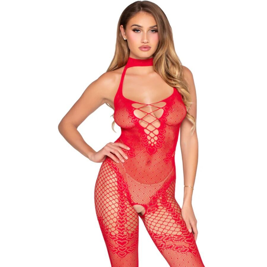 LEG AVENUE - 89336 BODYSTOCKING ROSSO SENZA CAVALLO - TAGLIA UNICA LEG AVENUE - 89336 CROTCHLESS BODYSTOCKING RED - ONE SIZE