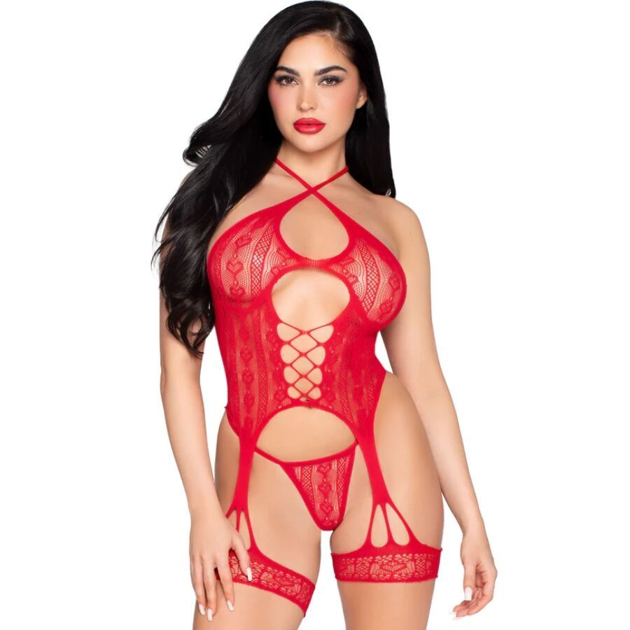 LEG AVENUE - 89338 BODY APERTO IN PIZZO CON CINTURINO E PERIZOMA ROSSO - TAGLIA UNICA LEG AVENUE - 89338 BODY APERTO IN PIZZO CON CINTURINO E PERIZOMA ROSSO - TAGLIA UNICA