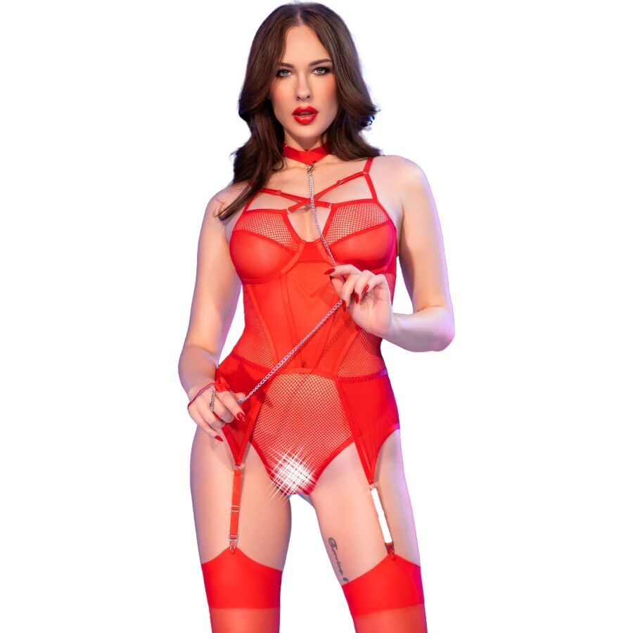 CHILIROSE - CR 4879 BODY SENZA CAVALLO ROSSO S CHILIROSE - CR 4879 CROTCHLESS BODYSUIT RED S