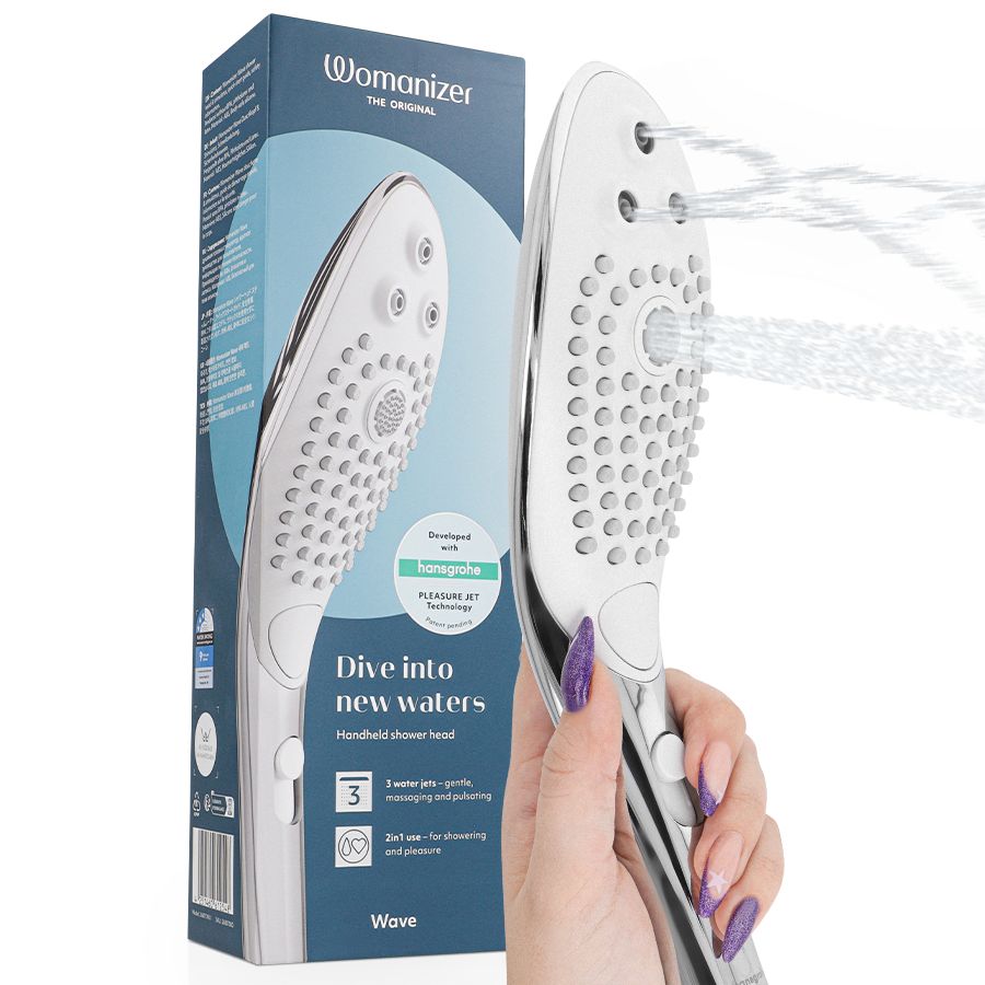 WOMANIZER - SOFFIONE DOCCIA STIMOLANTE CLITORIDEO WAVE CROMATO WOMANIZER - WAVE CLITORAL STIMULATING SHOWER HEAD CHROME