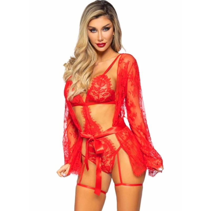 LEG AVENUE - 86123 SET VESTAGLIA TEDDY + GIARRETTIERA ROSSO TAGLIA M LEG AVENUE - 86123 TEDDY + GARTER ROBE SET RED SIZE M