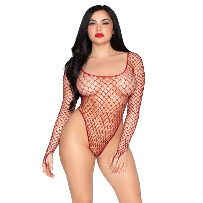 LEG AVENUE - 89377 BODY IN RETE INDUSTRIALE SCOLLATO ROSSO - TAGLIA UNICA LEG AVENUE - 89377 HIGH-CUT INDUSTRIAL NET BODYSUIT RED - ONE SIZE