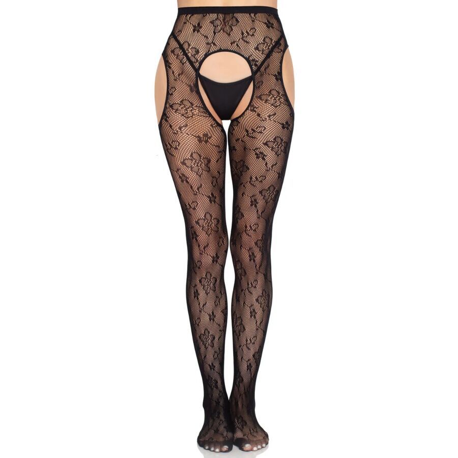 LEG AVENUE - COLLANT CON REGGICALZE BLOOM NET 1967 NERO - TAGLIA UNICA LEG AVENUE - COLLANT CON REGGICALZE BLOOM NET 1967 NERO - TAGLIA UNICA