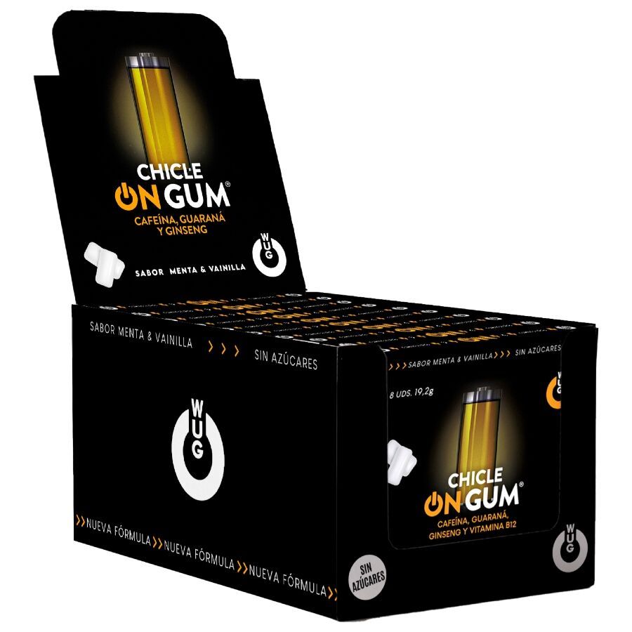WUG GUM - ON CON CAFFEINA, GINSENG E GOMMA DI GUARAN� | ESPOSITORE 12 X 8 UNIT� WUG GUM - ON CON CAFFEINA, GINSENG E GOMMA DI GUARAN� | ESPOSITORE 12 X 8 UNIT�