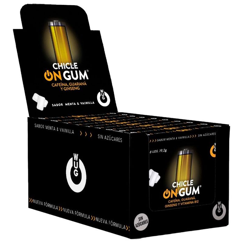 WUG GUM - ON CON CAFFEINA, GINSENG E GOMMA DI GUARAN� | ESPOSITORE 12 X 8 UNIT� WUG GUM - ON CON CAFFEINA, GINSENG E GOMMA DI GUARAN� | ESPOSITORE 12 X 8 UNIT�
