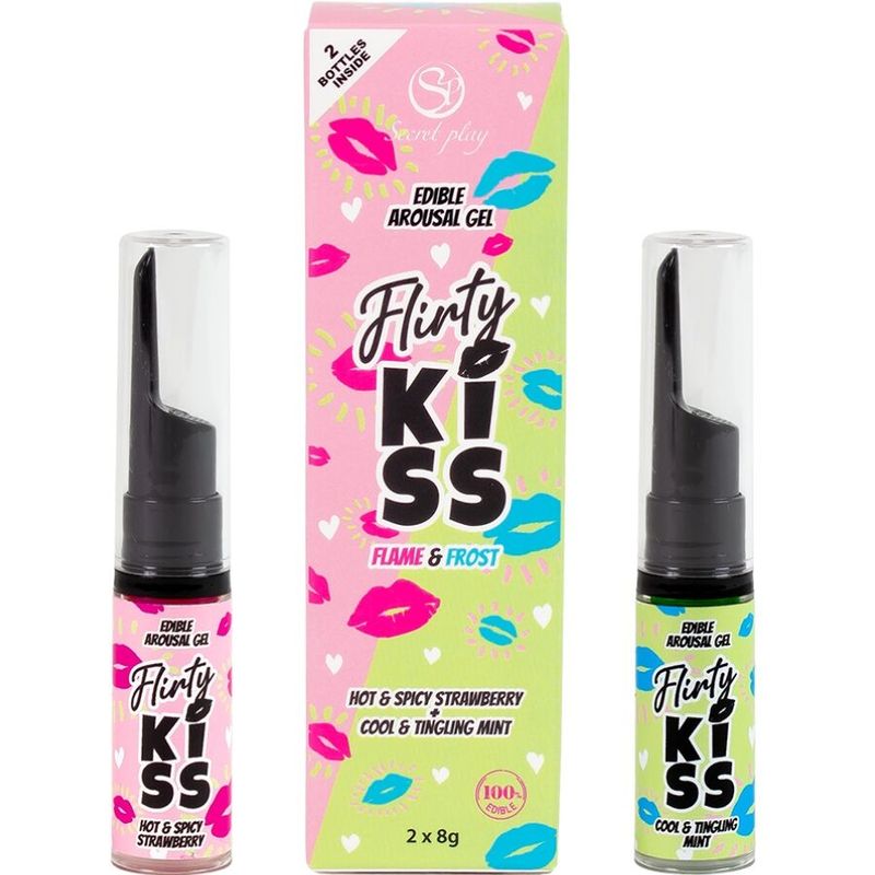 SECRETPLAY - GEL PER BACI CIVATRICI CON EFFETTI SESSUALI ORALI FRAGOLA E MENTA 2 x 8 GR SECRETPLAY - FLIRTY KISS GELS WITH ORAL SEX EFFECTS STRAWBERRY & MINT 2 x 8 GR