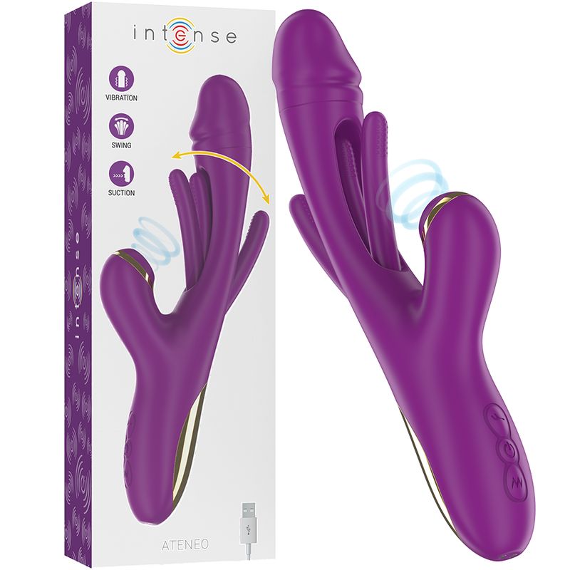 INTENSE - ATENEO RECHARGEABLE MULTIFUNCTION VIBRATOR 7 VIBRATIONS WITH OSCILLATING TONGUE AND PURPL…