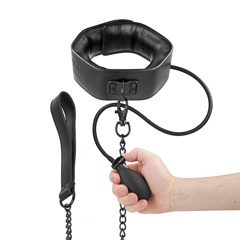 FETISH SUBMISSIVE BONDAGE - COLLARE GONFIABILE DA STRANGOLAMENTO CON CATENA FETISH SUBMISSIVE BONDAGE - INFLATABLE STRANGLING COLLAR WITH CHAIN