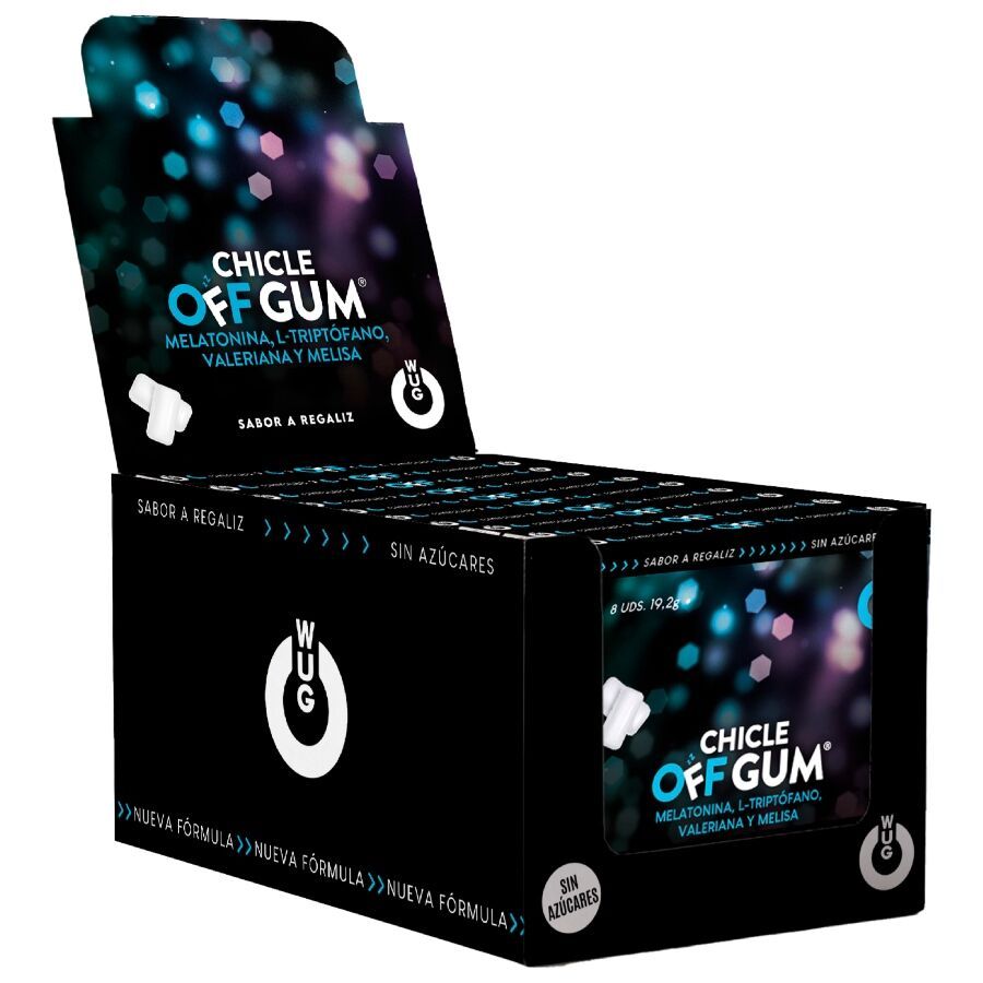WUG GUM - OFF SENZA VALERIANA, TRIPTOFANO, MELISSA E MELATONINA | ESPOSITORE 12 X 8 UNIT� WUG GUM - OFF SENZA VALERIANA, TRIPTOFANO, MELISSA E MELATONINA | ESPOSITORE 12 X 8 UNIT�