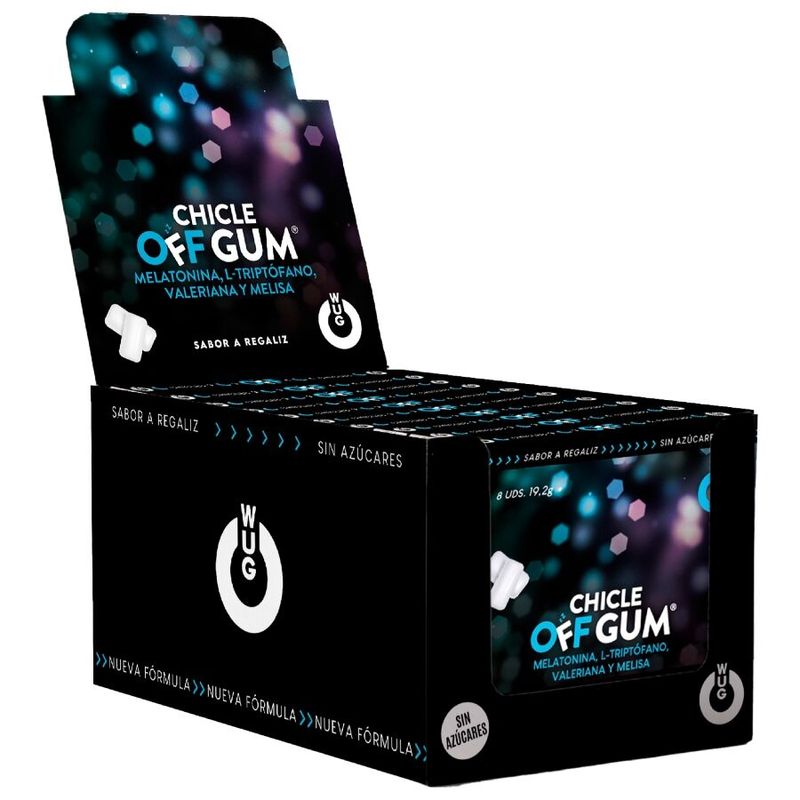 WUG GUM - OFF SENZA VALERIANA, TRIPTOFANO, MELISSA E MELATONINA | ESPOSITORE 12 X 8 UNIT� WUG GUM - OFF SENZA VALERIANA, TRIPTOFANO, MELISSA E MELATONINA | ESPOSITORE 12 X 8 UNIT�