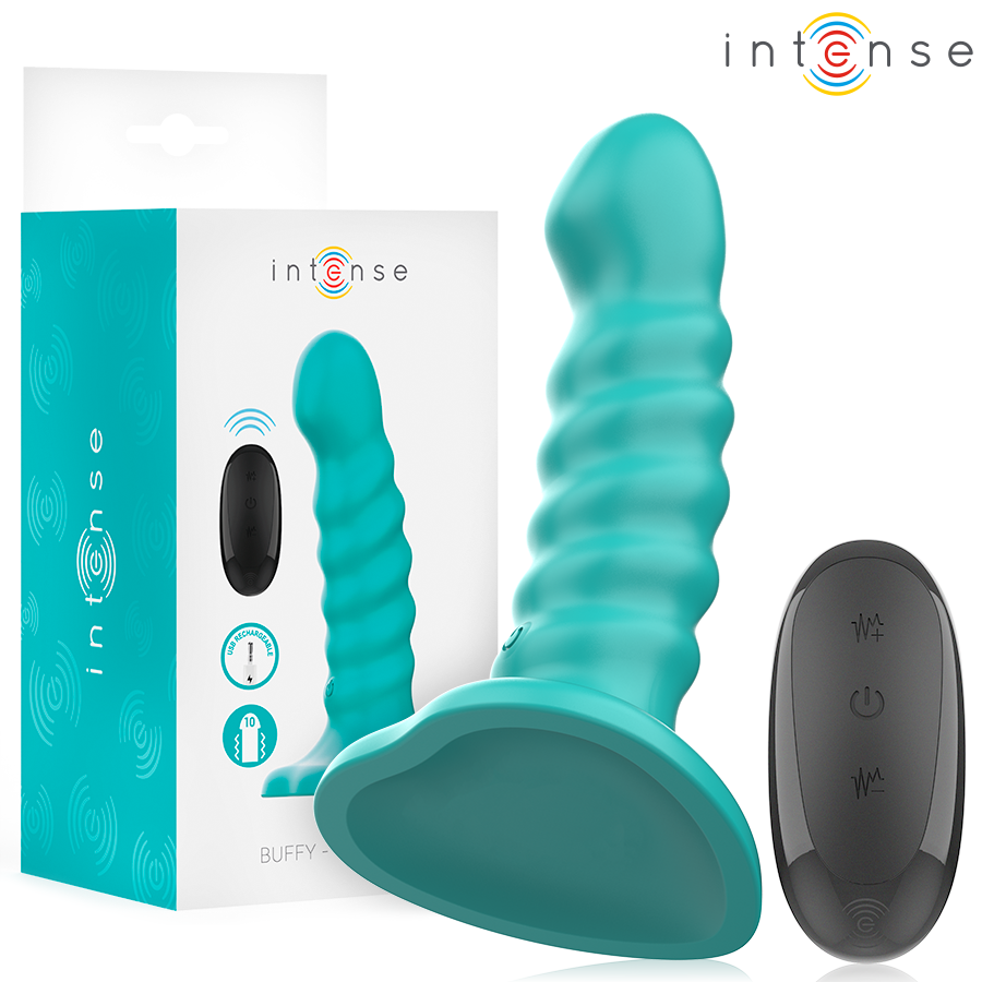 INTENSE - VIBRATORE BUFFY TAGLIA S DESIGN A SPIRALE 10 VIBRAZIONI TELECOMANDO BLU