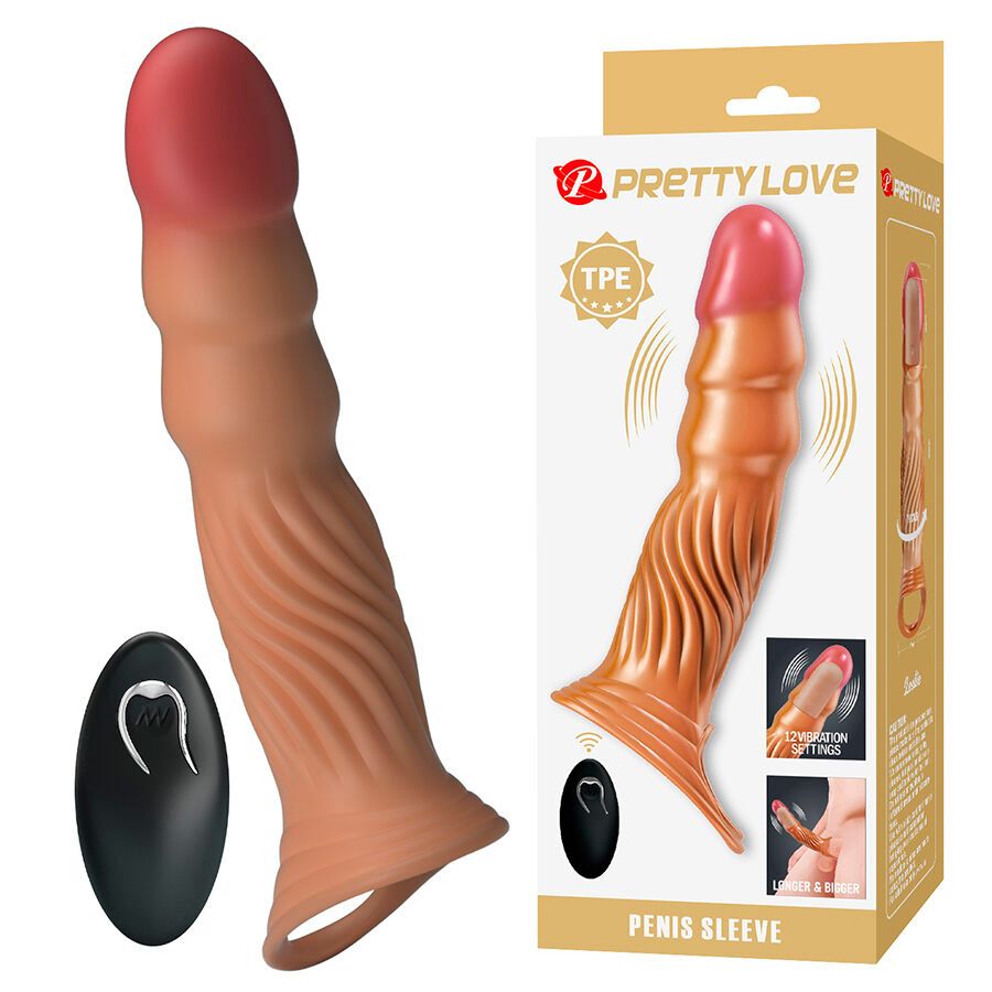 PRETTY LOVE - TEXTURED PENIS SLEEVE WITH VIBRATION AND REMOTE CONTROL