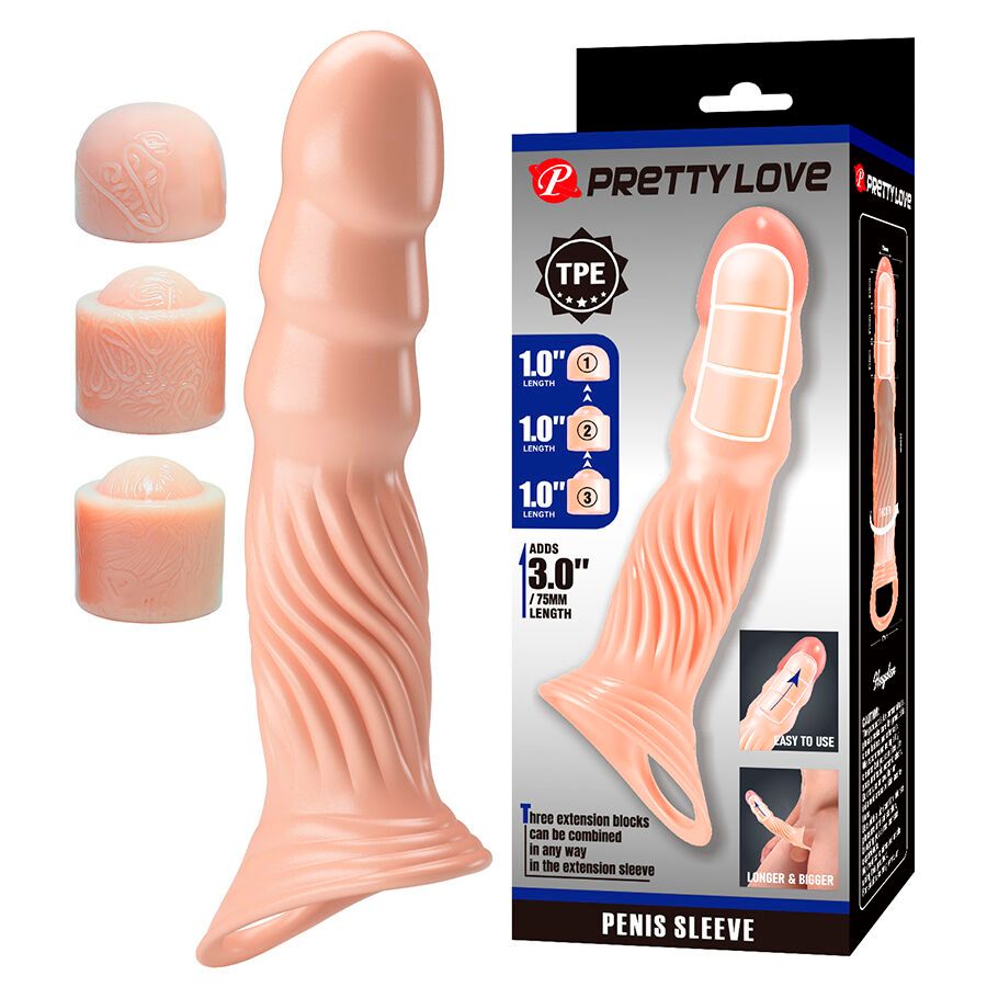 PRETTY LOVE - TEXTURED PENIS SHEATH WITH EXTENDERS