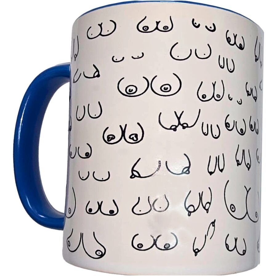 DIABLO PICANTE - TAZZA TETTE BIANCHE CON MANICO BLU 370 ML DIABLO PICANTE - TAZZA TETTE BIANCHE CON MANICO BLU 370 ML