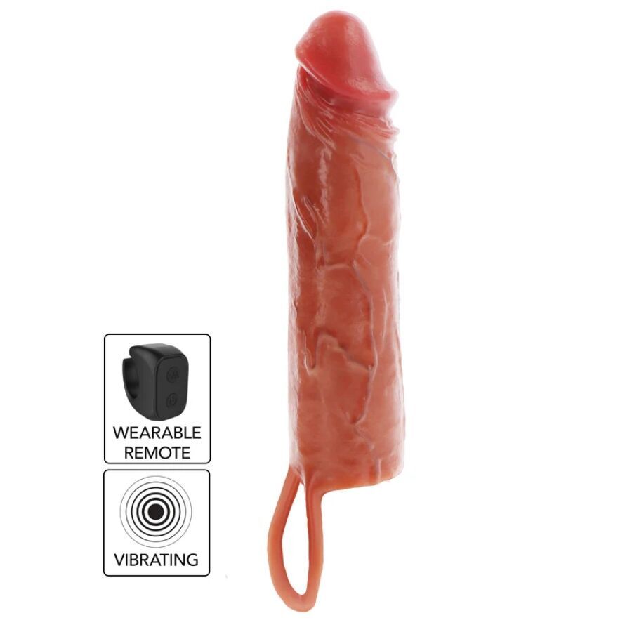 GET REAL - GUAINA VIBRANTE PER PENE IN SILICONE PER PELLE IDRATATA CARAMELLO 20 CM GET REAL - HYDRATED SKIN SILICONE VIBRATING PENIS SLEEVE CARAMEL 20 CM