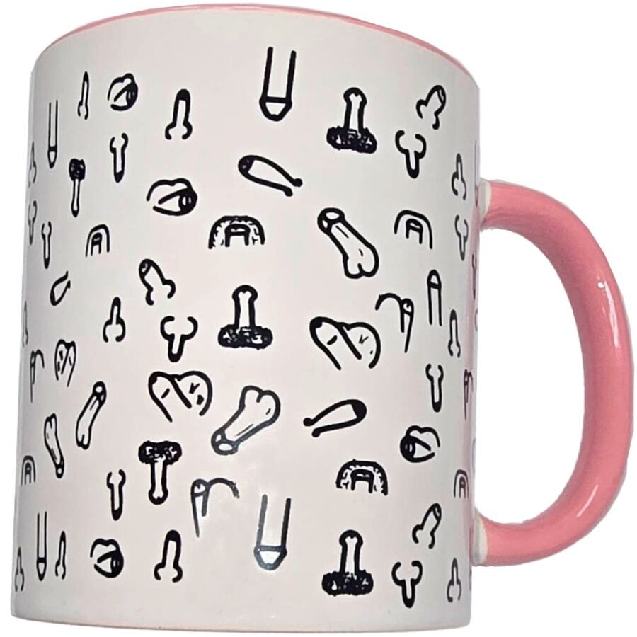 DIABLO PICANTE - TAZZA PENE BIANCA CON MANICO ROSA 370 M DIABLO PICANTE - WHITE PENIS MUG WITH PINK HANDLE 370 M