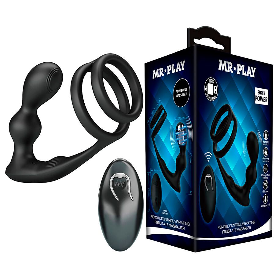 MR PLAY - VIBRATING ANAL PLUG WITH PENIS RING REMOTE CONTROL
